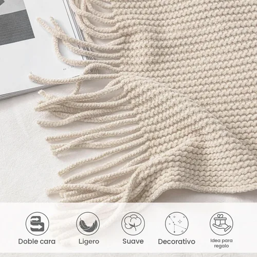 Vista 4 de lifein Manta de felpilla de 50 x 60 pulgadas, suave manta de punto bohemio para sofá, acogedora decoración de casa de campo, manta ligera para todas