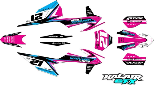 Vista 4 de Kit de gráficos para KTM Motocross de 2 tiempos 125 SX, 150 SX y 250 SX años 2019, 2020, 2021 y 2022 Orangecrew Series Cyan 16 Mil - Calcomanías