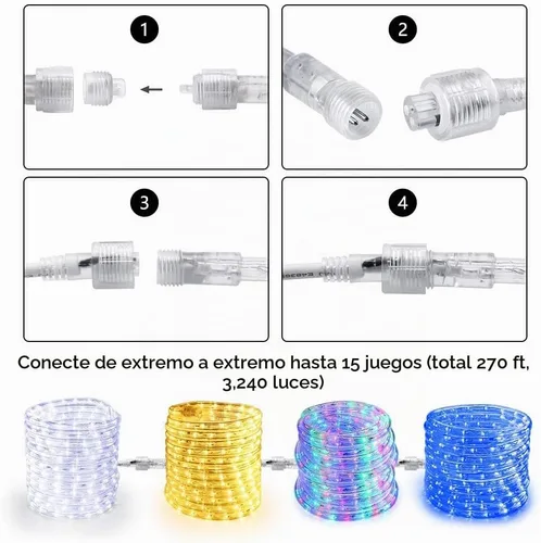 Vista 2 de Brizled - Luces de cuerda multicolor, 18 pies / 5.5 metros, 216 luces LED impermeables para Navidad, 120V, luz de tubo flexible ETL, enchufable