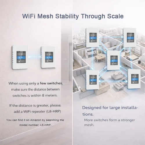 Vista 7 de LANBON Interruptor de luz inteligente, 1/2/3 bandas, 3 vías para toda la casa, panel mágico LCD de malla WiFi nunca estará desconectado, interruptor