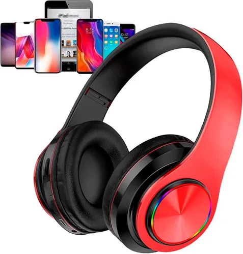Vista 9 de Auriculares Bluetooth sobre la oreja, auriculares con luces LED y micrófono incorporado, ligeros, Bluetooth 5.0, auriculares HiFi estéreo