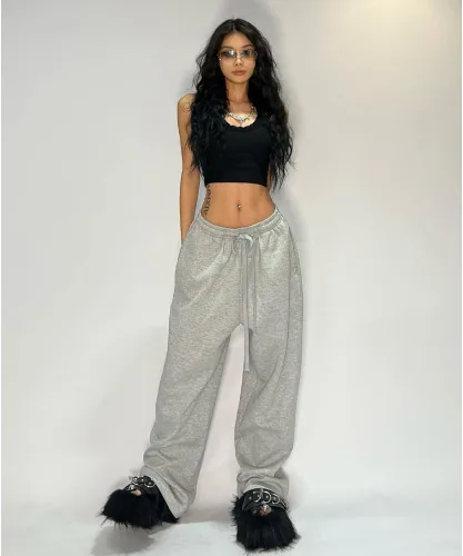 Vista 7 de Pantalones deportivos de pierna ancha para mujer, pantalones holgados Y2k de pierna recta con bolsillos, pantalones Y2K de tiro bajo