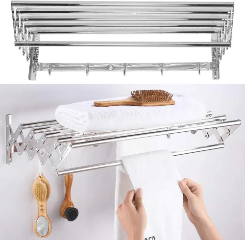 Vista 4 de Stainless Steel Retractable Towel Rack Bathroom Organizer Home Hotel Use