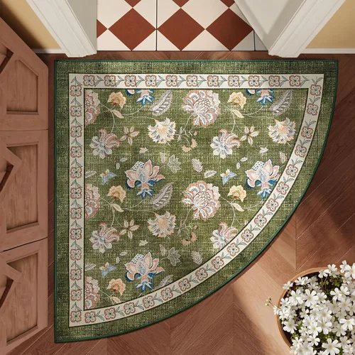 Vista 131 de jinchan Fiora - Alfombra lavable de área pequeña, alfombra de entrada floral de medio círculo de 2 x 3, tapete de media luna de pelo bajo, suave