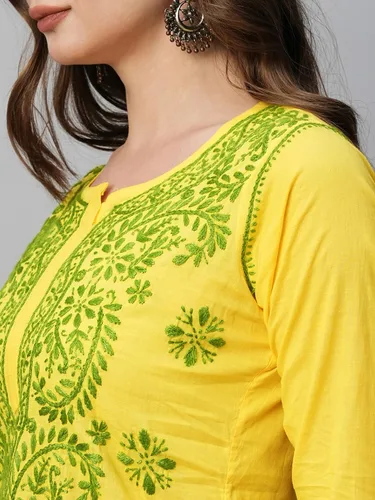 Vista 3 de Ada Blusa de túnica de algodón indio Chikankari bordado a mano para mujer A250295