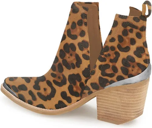 Vista 2 de YDN Botines de tacón bajo para mujer, botas vaqueras de gamuza sintética recortadas con punta de metal para atuendo formal, talla 4-15 de EE. UU