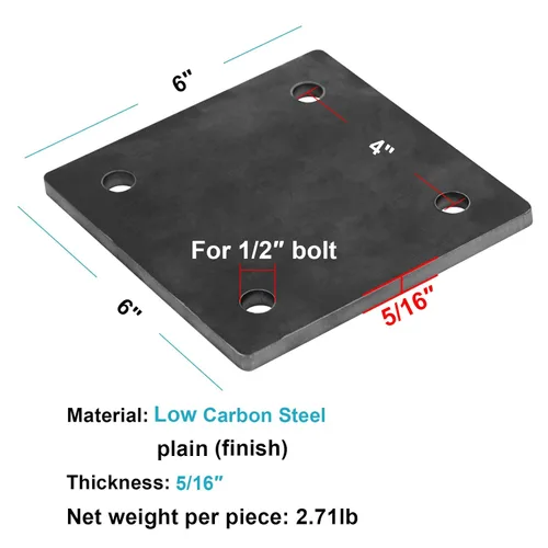 Vista 2 de 2 placas de acero de 6" x 6" x 5/16", hoja base de metal cuadrada, laminada en caliente 5/16" de grosor