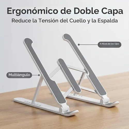 Vista 2 de Soporte ajustable para laptop para escritorio, elevador plegable y portátil, soporte ergonómico para computadora multiángulo, soporte para Blanco