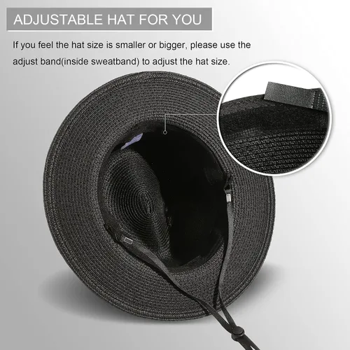 Vista 13 de Lanzom - Sombrero de paja playero para mujer, de ala ancha, plegable, estilo Fedora, UPF50+