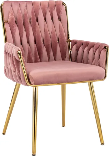 Vista 14 de Silla de escritorio de terciopelo, taburete de tocador, sin ruedas, moderno sillón dorado con patas de acento