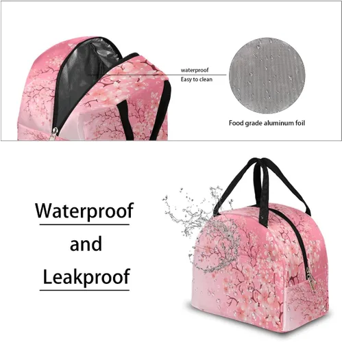 Vista 4 de AUUXVA Bolsa de almuerzo japonesa con diseño de flor de cerezo para mujeres, hielera, reutilizable, bolsa de almuerzo portátil para niños, niñas