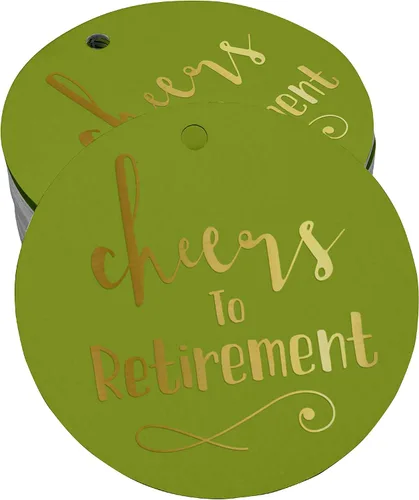 Vista 27 de Etiquetas de papel para colgar con texto en inglés "Cheers to Retirement Wall" (50 unidades)