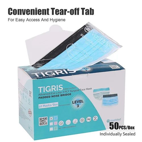 Vista 3 de 50 máscaras faciales de espuma antivaho Tigris azul 3 capas nivel 3 máscara transpirable empaquetada individualmente para uso en interiores