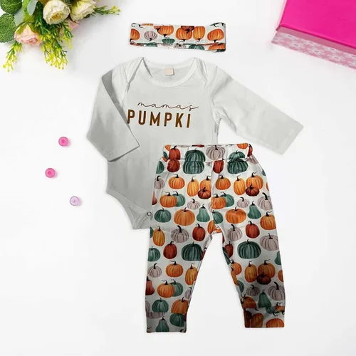 Vista 2 de TBUIALL Conjunto de diadema para niñas de 0 a 24 meses con estampado de calabaza, para niñas de 0 a 24 meses