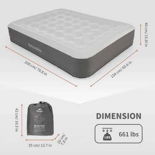 Vista 3 de Colchón de aire Naturehike de tela pongee tamaño queen con bomba de alta velocidad incorporada que se detiene automáticamente, colchón hinchable