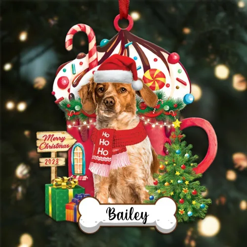 Vista 34 de Akita1 - Adorno personalizado para perro, adorno de perro con nombre personalizado, plano impreso en 2D, acrílico colgante, Papá Noel y perro