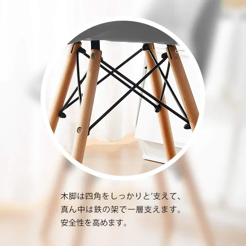 Vista 6 de OSJ Dining Chair, Laser PU Seat, Eames Modern Design, Natural Wood Legs, Eames Chair, Nordic, Stylish, Designers, Reproduction, Set of 1