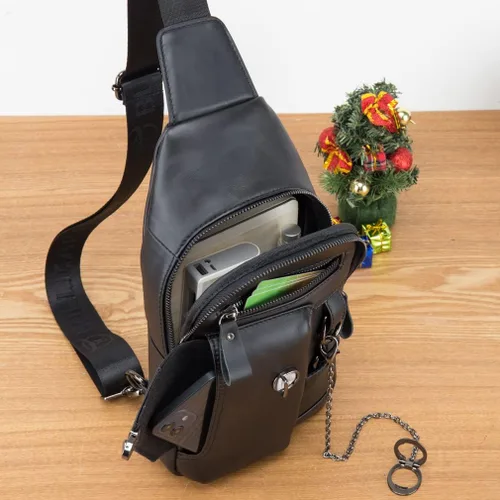 Vista 8 de KPYWZER Mochila de cuero vintage para hombre cruzada hombro pecho mochila de día