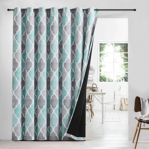 Vista 34 de Beauoop Cortinas 100% Opacas de 45 Pulgadas de Largo, 2 Paneles para Dormitorio, Sala de Estar, Gris Aqua Marroquí Geométrico, Oscurecimiento