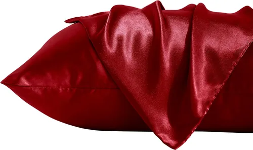 Vista 40 de BEDSUM Paquete de 2 fundas de almohada de satén de seda King para cabello y piel, suaves y lujosas, fundas de almohada con cierre de sobre, 20 x 36