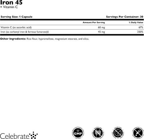 Vista 3 de Suplemento de hierro con vitamina C, 45 mg de hierro, 60 mg de vitamina C, vitaminas bariátricas para pacientes con WLS, manga vertical y cirugía