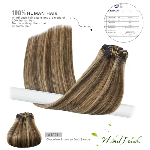 Vista 53 de WindTouch - Extensiones de cabello humano real con clip, color marrón claro a rubio con reflejos #6P613, 22 pulgadas, 4.33 onzas, 7 piezas #6p613