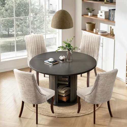 Vista 11 de SoarFlash Juego de mesa de cocina y sillas para 4, juego de mesa de comedor de 47 pulgadas para 4 personas con sillas tapizadas de terciopelo, juego