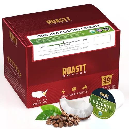 Vista 2 de Cápsulas de café de coco orgánico para cafeteras compatibles con Keurig K Cup, cápsulas de café de coco orgánico con cafeína de tostado medio