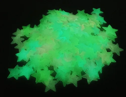 Vista 2 de 200 calcomanías de pared de plástico noctilucente fluorescente de 1.2 pulgadas que brillan en la oscuridad, para el hogar, techo, pared, dormitorio