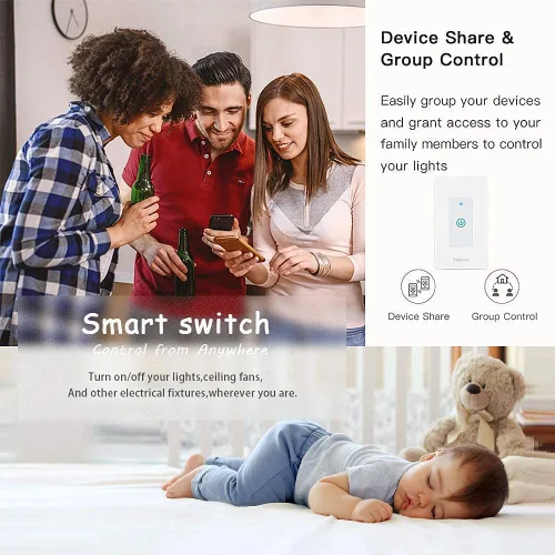 Vista 7 de Tuya - Interruptor de luz inteligente compatible con Alexa, interruptor inteligente WiFi de un solo polo de 1 banda