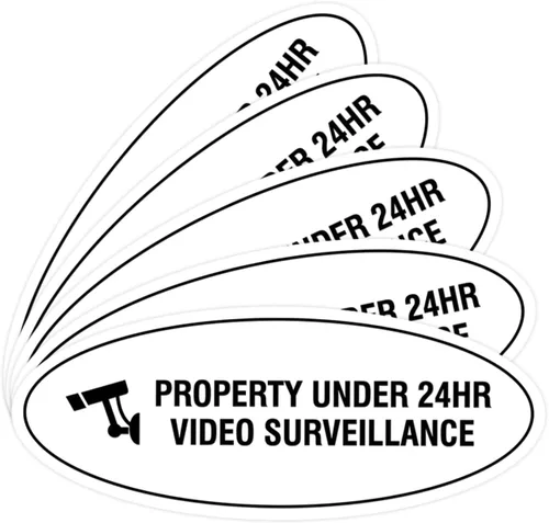 Vista 30 de Cartel de vigilancia oval PROPERTY UNDER 24HR - Negro - Pequeño (1 paquete)