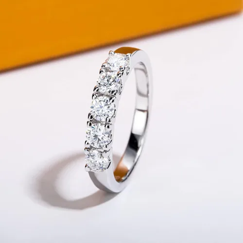 Vista 3 de Anillos de eternidad de moissanita, anillos de boda, color D, claridad VVS1, redondo, corte brillante, plata de ley 925, 56 piedras, anillos
