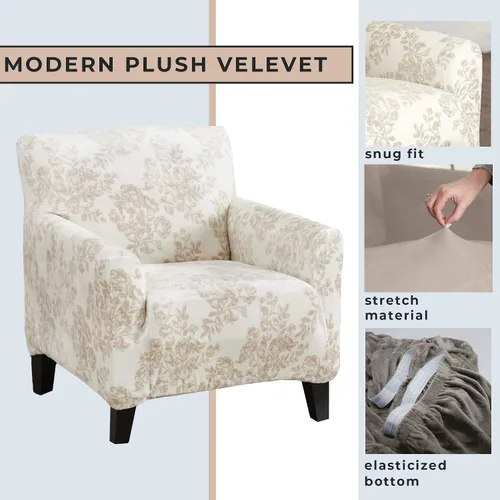 Vista 3 de Great Bay Home Funda elástica de felpa de terciopelo para silla con brazo, protector de muebles de silla de terciopelo, suave, antideslizante, alta