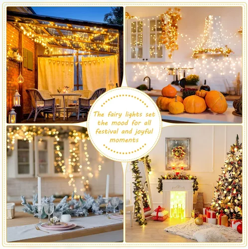 Vista 6 de Macarrie 6 piezas de luces de cadena USB de 33 pies con 100 LED, luces de hadas alimentadas por USB para decoración de Navidad, interior, exterior