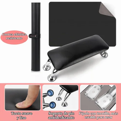 Vista 6 de Reposabrazos para uñas acrílicas con tapete de mesa para uñas, cojín de descanso para manos de cuero de microfibra para uñas, almohada suave