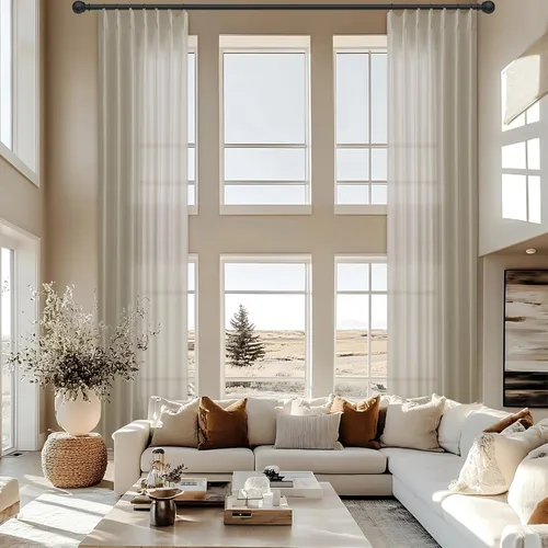 Vista 7 de Cortinas extra largas con pliegues de lino taupe beige de 132 pulgadas de largo para sala de estar con techo alto, dormitorio, cortinas de ventana
