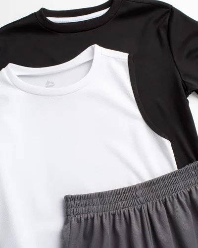 Vista 2 de RBX Conjunto de pantalones cortos activos para niños camiseta de rendimiento, camiseta sin mangas y pantalones cortos de gimnasio (4-12)