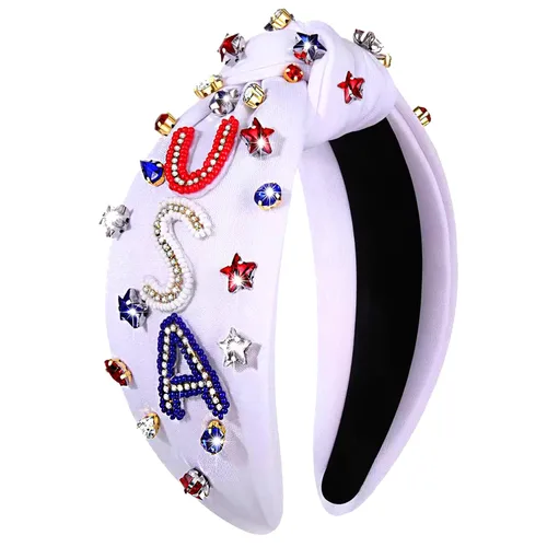 Vista 17 de NVENF Diadema con diamantes de imitación, estrella de la bandera estadounidense, accesorio del 4 de julio para mujer