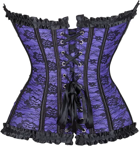 Vista 3 de Corsé de encaje negro con adornos florales para mujer, cintas en la cintura y ajuste sobre el busto
