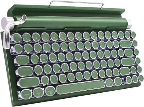 Vista 10 de Teclado mecánico retro estilo máquina de escribir Adventurers con luz LED trasera 83 teclas Bluetooth 5.0 eje azul, adecuado para computadoras