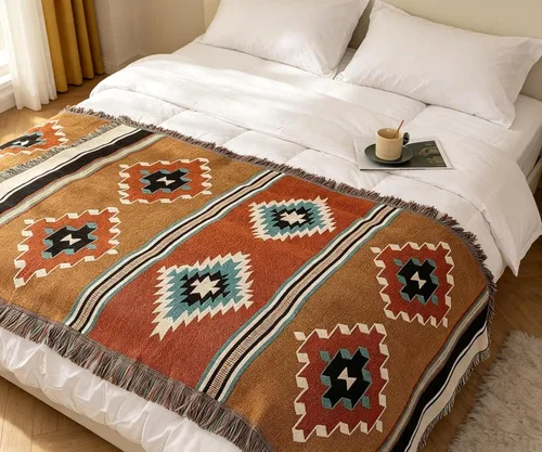 Vista 2 de Luxlovery Manta Aztec Boho Sherpa estilo navajo del suroeste, ligera y cálida, 35 x 59 pulgadas, color óxido de calabaza Aima