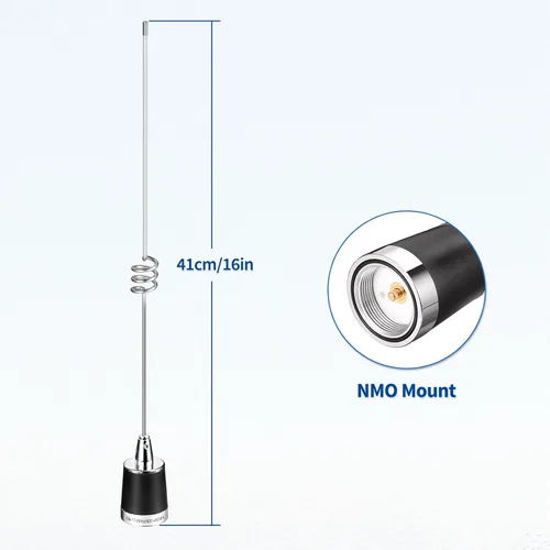 Vista 2 de Bingfu Antena de radio móvil VHF UHF 144/430MHz Banda dual 136-174MHz 400-470MHz Radio jamón para vehículo Antena de montaje NMO para coche, camión
