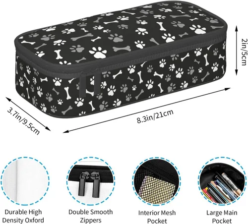 Vista 5 de Perinsto Estuche para lápices de patas y huesos de perro de gran capacidad, con múltiples compartimentos, papelería, huellas de animales
