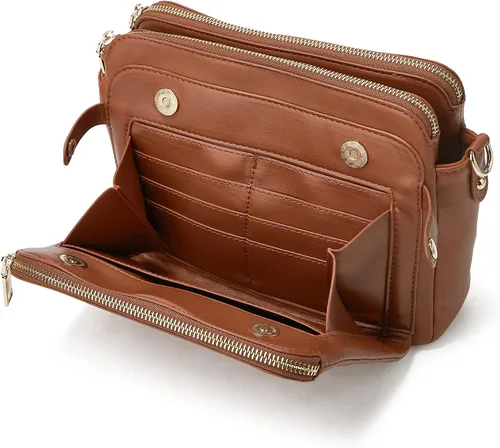 Vista 7 de Bolsos cruzados para mujer, bolso de hombro de tres capas, cuero vegano, múltiples compartimentos, bolsos, carteras, bolso de mano Hobo Clutch 2024