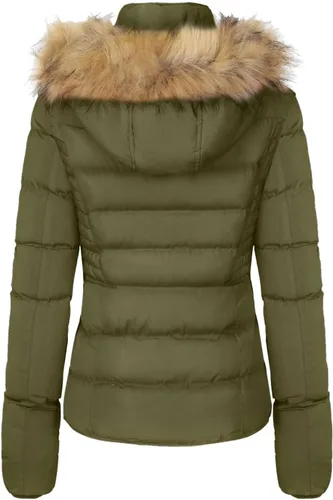 Vista 2 de BodiLove - Chaqueta acolchada para mujer con capucha de piel, forro de vellón y cierre de cremallera