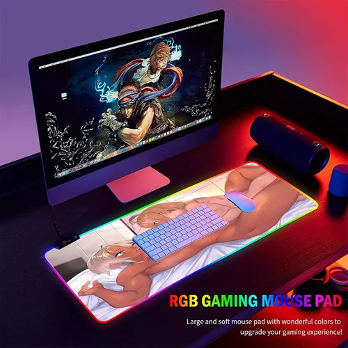 Vista 5 de Mouse Pads Anime Girl Sexy Butt RGB Gaem Mouse Pad LED Light Desk Mat XXL Computer Mousepads Back Light Keyboard Cover Table Mause Gaming Carpet