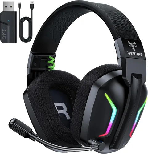 Vista 11 de WESEARY - Auriculares inalámbricos para juegos para PS5, PS4, PC, Switch 20 ms de baja latencia 2.4GHz USB & Bluetooth 5.4 Gaming Headphones