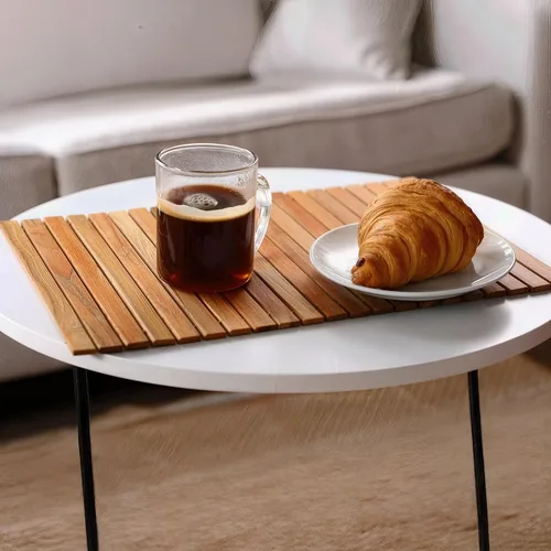 Vista 5 de Bare Decor Asi - Mantel individual flexible de madera de teca genuina o bandeja de brazo para sofá, 1 tapete de 19 x 12 pulgadas, marrón
