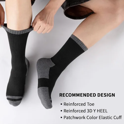 Vista 5 de COOPLUS Calcetines deportivos para hombre que absorben la humedad, calcetines de trabajo duraderos a media pantorrilla para correr deportes (6 pares)
