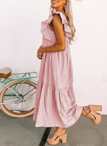 Vista 2 de Dokotoo Vestido de mujer 2023 Primavera Verano Cuello Cuadrado Estilo Hombro Descubierto Elegante Volantes Dobladillo Falda Mini Vestidos S-XL